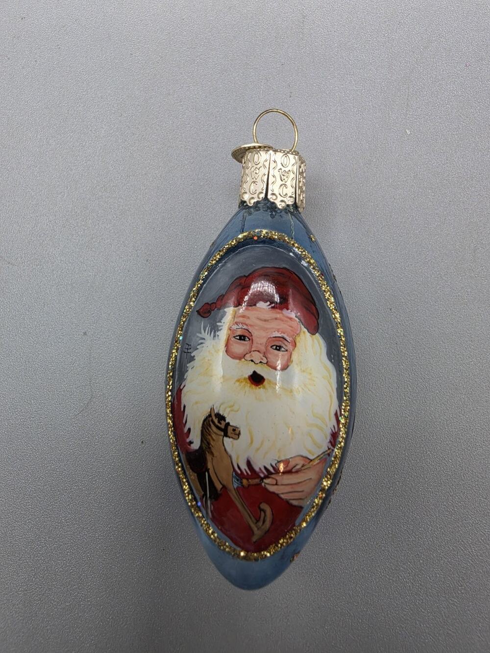 Vtg Old World Christmas Hand Painted Inside Art Santa With Toy Ornament